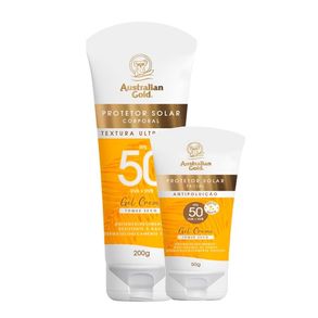 Kit Australian Gold Gel Creme Toque Seco Fps50 Protetor Solar Corporal E Facial