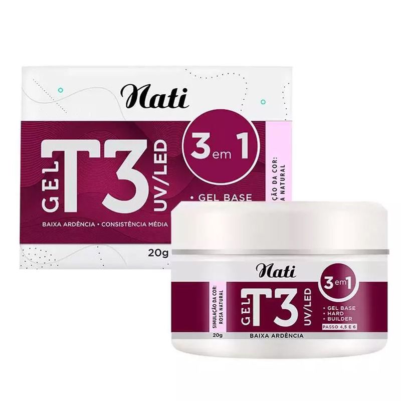 Gel-Para-Alongamento-De-Unhas-T3-Uv-Led-Rosa-Natural-Nati-20g