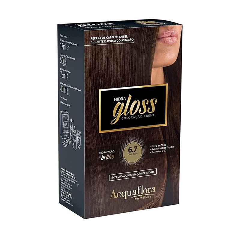 Kit-Coloracao-Permanente-Hidra-Gloss-6.7-Chocolate-Acquaflora