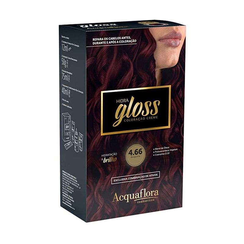 Kit-Coloracao-Permanente-Hidra-Gloss-4.66-Borgonha-Acquaflora