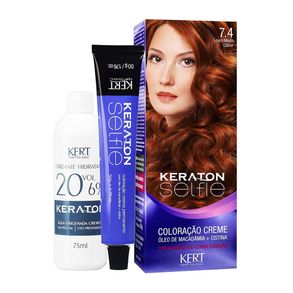 Kit Coloração Selfie 7.4 Louro Médio Cobre Keraton