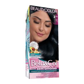 Coloração Bela&Cor Sem Amonia Kit Preto Azulado Beauty Color 2.11