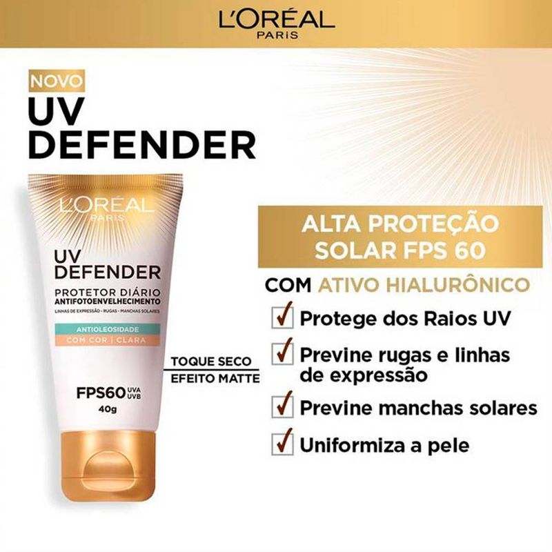 Protetor-Solar-Facial-Uv-Defender-Antioleosidade-Fps60-Cor-Clara-L’Oreal-Paris-40g