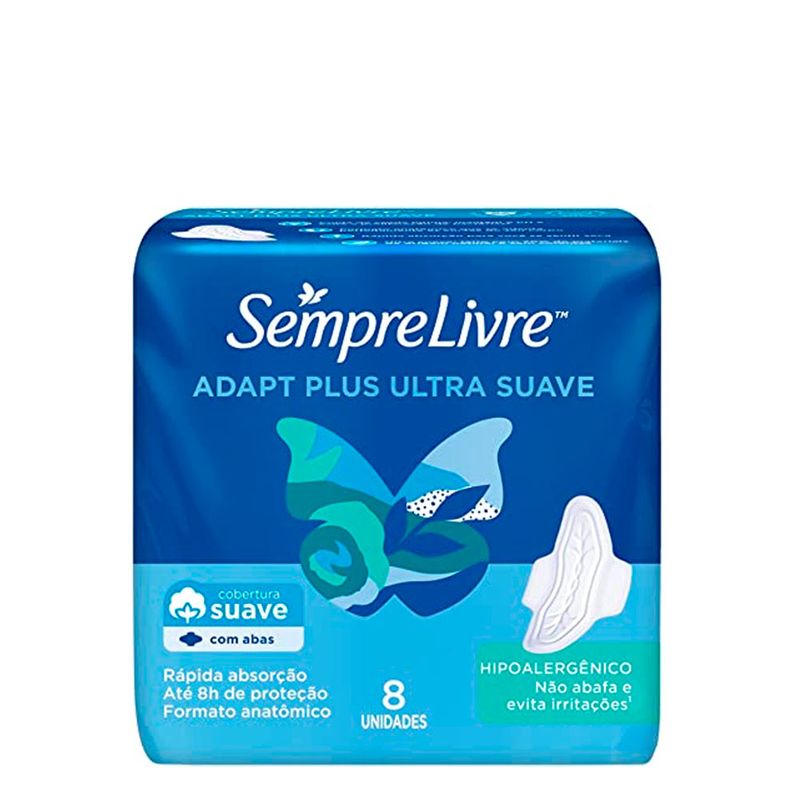 Absorvente-Adapt-Plus-Ultra-Suave-Com-Abas-Hipoalergenico-Sempre-Livre-8-Unidades