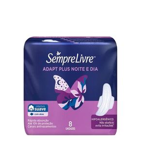 Absorvente Adapt Plus Noite E Dia Cobertura Suave Com Abas Sempre Livre 8 Unidades