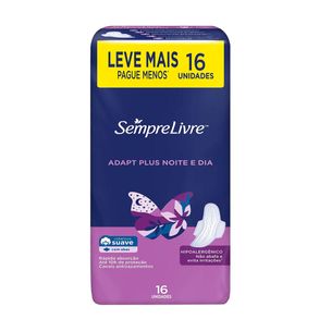 Absorvente Adapt Plus Noite E Dia Cobertura Suave Com Abas Sempre Livre 16 Unidades