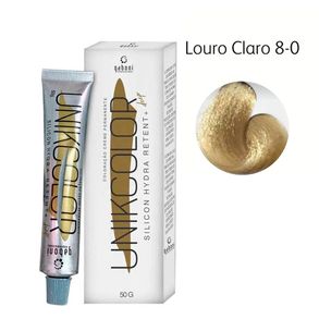 Coloração Creme Permanente Unikcolor 8-0 Louro Claro Gaboni 50g