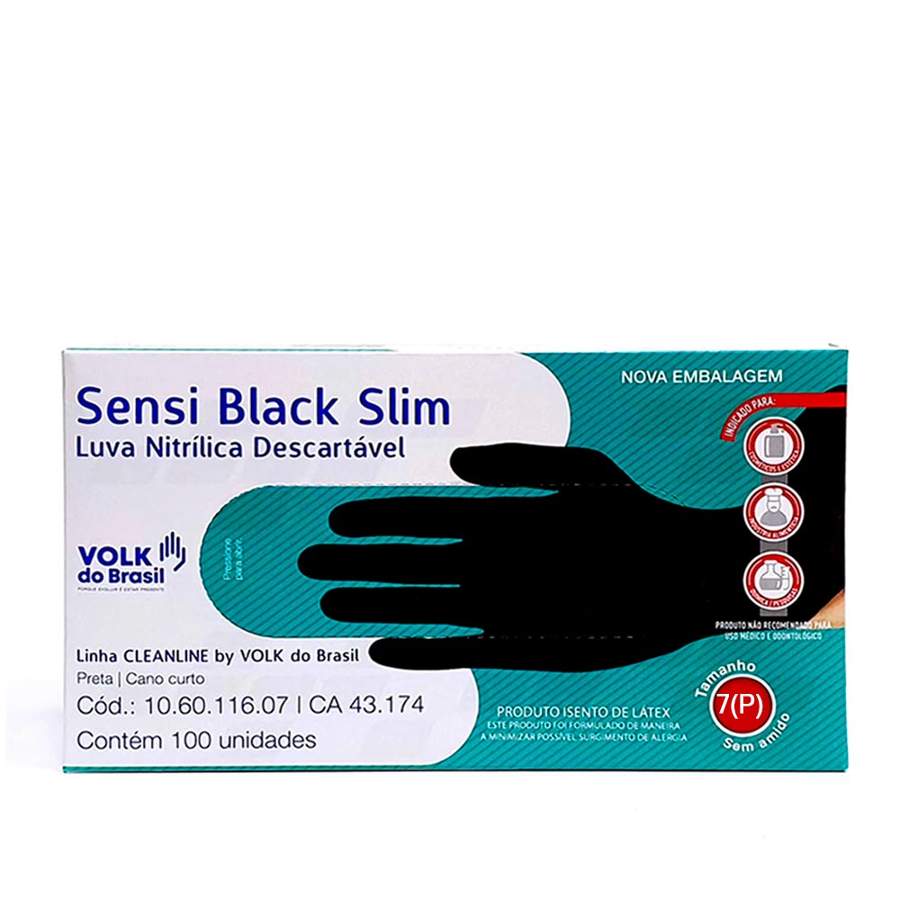 Luva Nitrílica Descartável Sensi Black Slim – Volk do Brasil