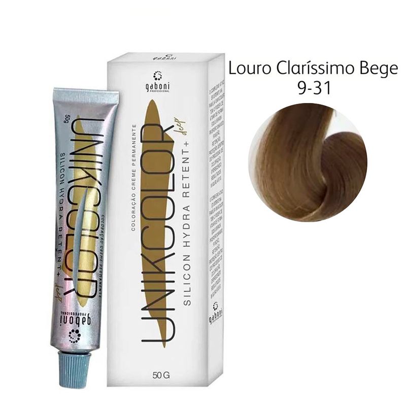Coloracao-Creme-Permanente-Unikcolor-9-31-Louro-Clarissimo-Bege-Gaboni-50g