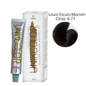Coloração Creme Permanente Unikcolor 6-71 Louro Escuro Marrom Cinza Gaboni 50g
