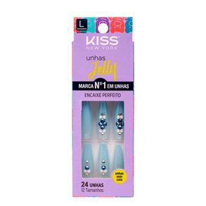 Unhas Postiças Bailarina Jelly Celeste Chic Longo Kiss New York 24 Unidades