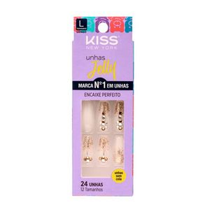 Unhas Postiças Bailarina Jelly Ouro Antigo Longo Kiss New York 24 Unidades