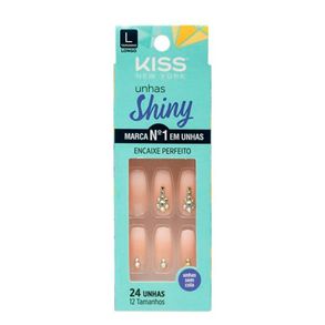 Unhas Postiças Bailarina Shiny Pérola Longo Kiss New York 24 Unidades