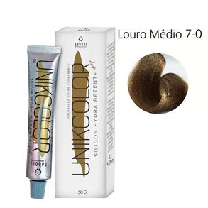 Coloração Creme Permanente Unikcolor 7-0 Louro Médio Gaboni 50g
