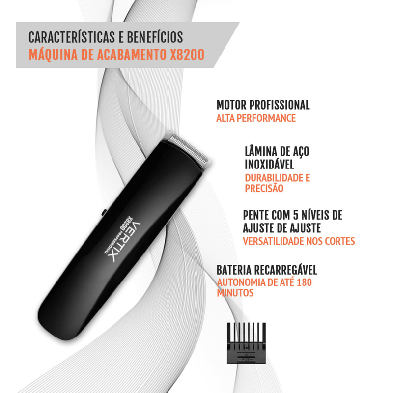 Maq-Corte-Vertix-Recarregavel-X8200-Bivolt---Cortador-De-Cabelo-Bivolt-Recarregavel-Design-Moderno-Alta-Performance.
