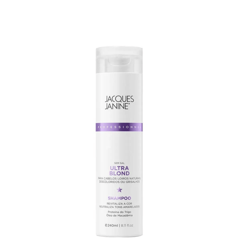 Shampoo-Jacques-Janine-Ultra-Blond-240---Ideal-Para-Cabelos-Loiros-Proporciona-Hidratacao-E-Realca-A-Cor.