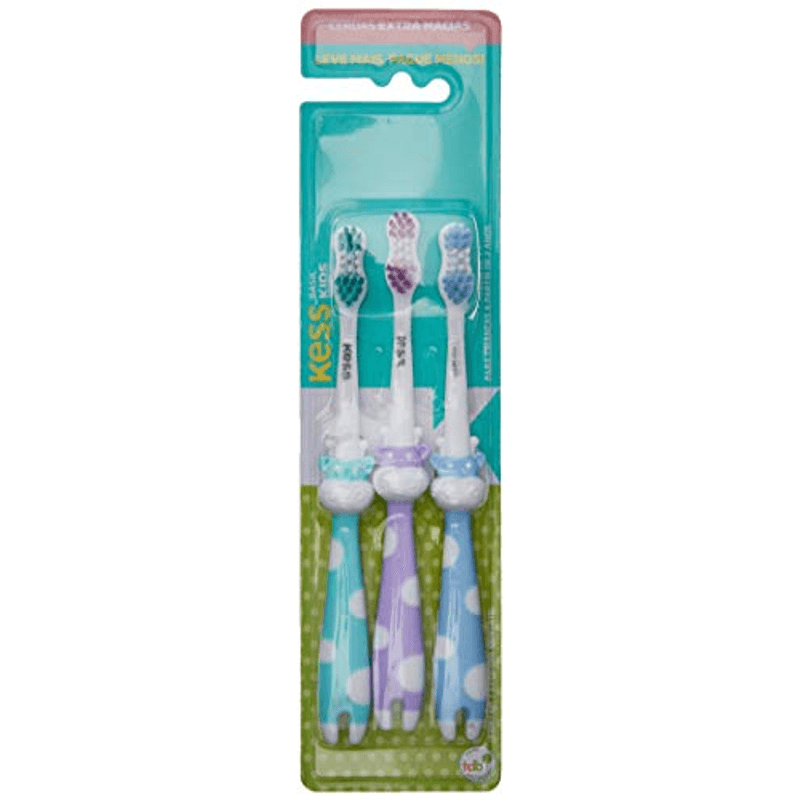 Esc-Dent-Kess-Inf-Lv3pg2-2566---Escova-De-Dente-Infantil-Kess-Com-Design-Divertido-E-Cerdas-Macias.