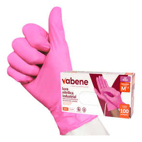 Luva Nitrílica Rosa Vabene - Pacote Com 100 Unidades