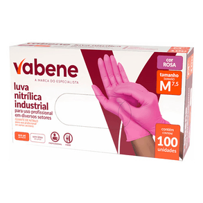 Luva Nitrílica Rosa Vabene - Pacote Com 100 Unidades